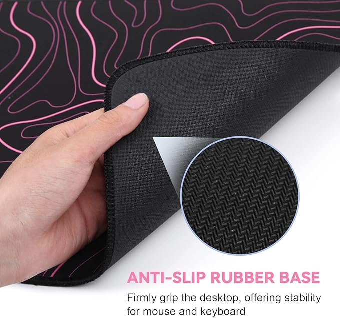 Rcege Large Mouse Pad for Desk - Gaming Mouse Pad with Stitched Edges, Anti-Slip Base for Keyboard and Mouse (Pink Line,23.6x11.8 inch)