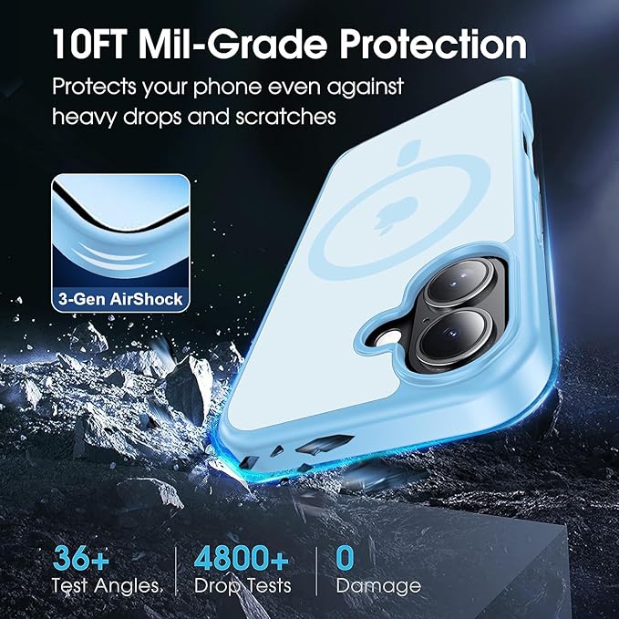 Strong Magnetic for iPhone 17 case [10Ft Military-Grade Protection] Compatible with fit MagSafe Shockproof Slim Thin Cover case for iPhone 17 6.3 inch, Light Blue