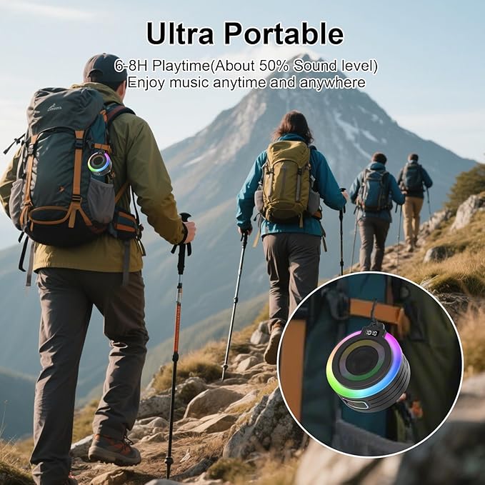 Bluetooth Shower Speaker, Portable Bluetooth Speaker Stereo Sound with Suction Cup/Lanyard, Built-in Mic, IPX7 Waterproof Wireless Speakers Bluetooth 5.4 for Bathroom/Party/Beach/Gift, Black
