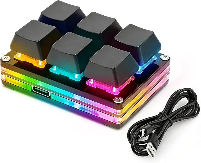 aikeec Black White 6-Key Gaming Keyboard, USB Mini 6-Key Keypad Mechanical Gaming PC Keyboards Programming Macro with Software OSU HID Standard Keyboard.(Upgrade Cherry Shaft & RGB LED)