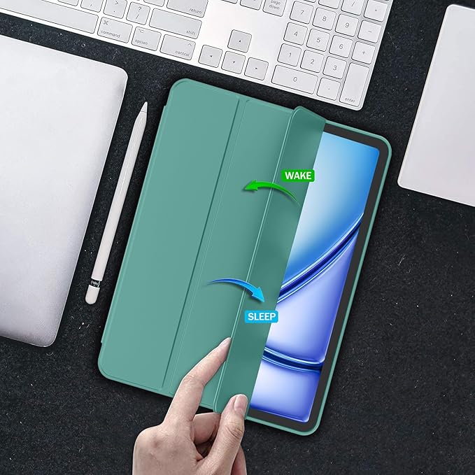 iMieet iPad Air 11 Inch Case M4/M3/M2(2026/2025/2024), iPad Air 5th/4th Generation Case 2022/2020 10.9 Inch with Pencil Holder,Trifold Stand Smart Case with Soft TPU Back(Forest Green)