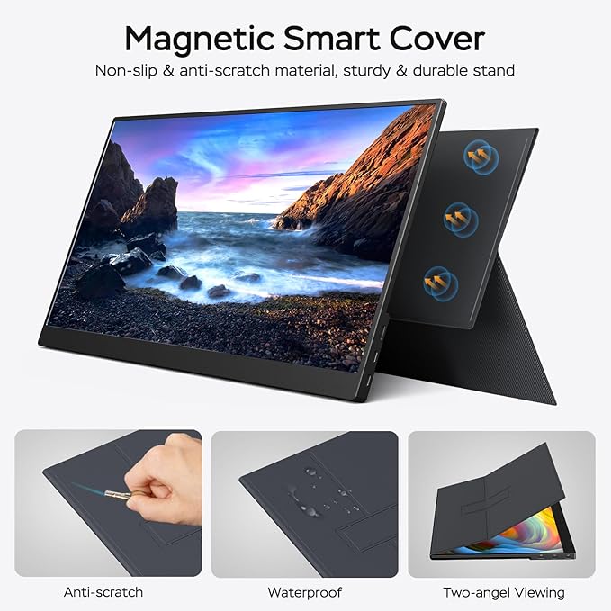 Yxk 17.3" Portable Monitor 1080P 144Hz IPS HDR | Travel Display for PC/Mac/Phone/Console/Laptop | Smart Cover & Speakers