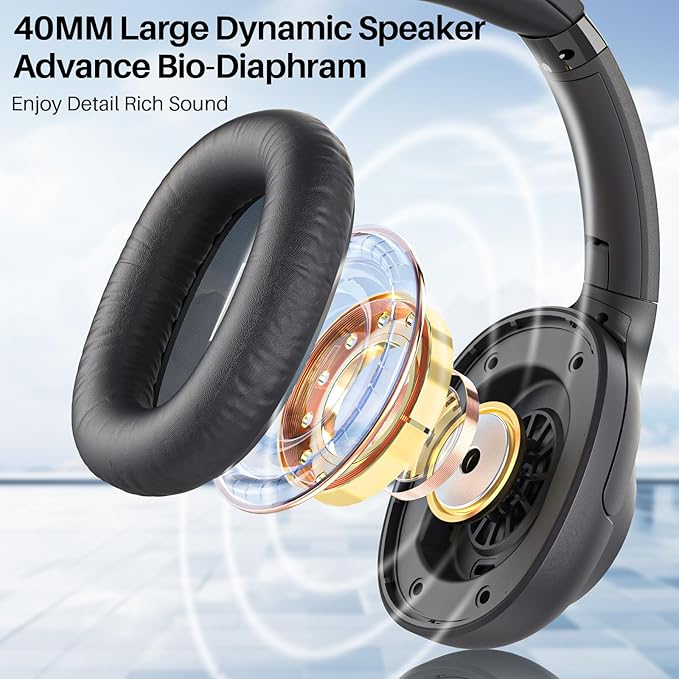 Bluetooth 5.2 Hybrid Active Noise Cancelling Headphones for Airplane Travel, 90H Playtime Wired and Wireless Over Ear ANC Headset for Adults, Android, Home Office