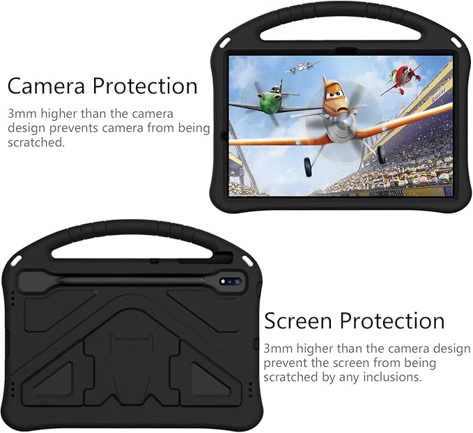 Kids Case for Samsung Galaxy Tab S10+/S9+/S8+/S7 FE/S7+/S9 FE+ 12.4", Techcircle Light Weight Shock Proof EVA Foam Handle Rugged Stand Protective Case for Galaxy Tab S9 FE Plus/S10 Plus 2024, Black