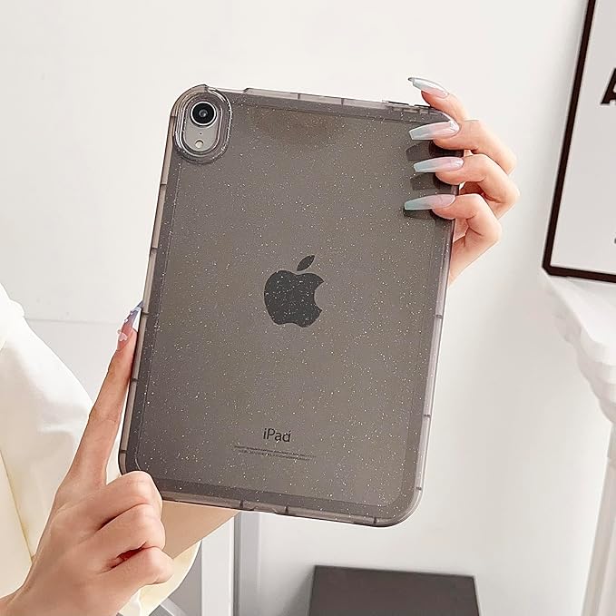 for Apple iPad Air 5th/Air 4th Generation 2022/2020 10.9 inch, Glitter Clear Soft Silicone Flexible TPU Back Shockproof Shell Bling Sparkly Paper Lightweight Thin Protective Cover, Gray