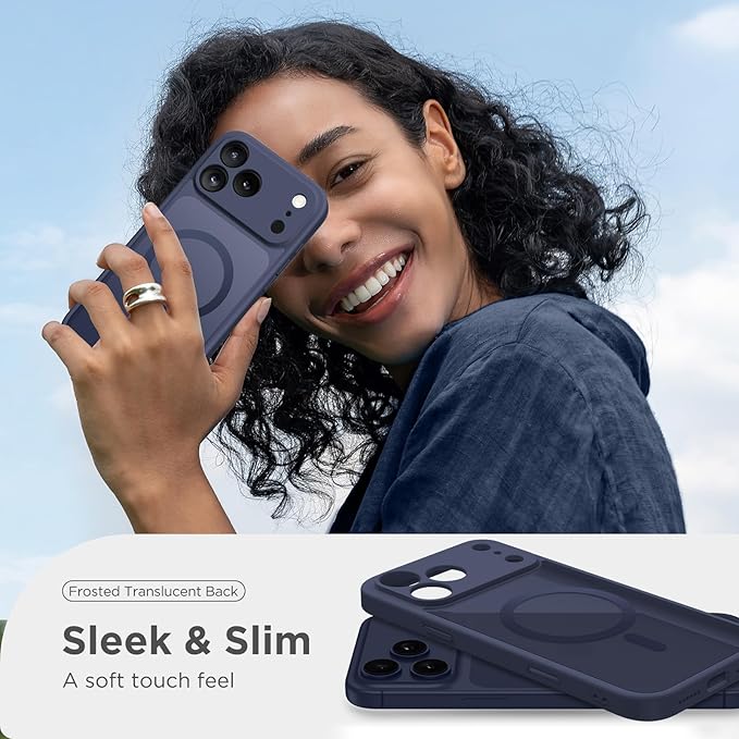 CAPRARO Magnetic for iPhone 17 Pro Case, Upgraded [Full Camera Protection] [Compatible with MagSafe] Protective Translucent Matte Women Girl Phone Case Cover, Deep Blue