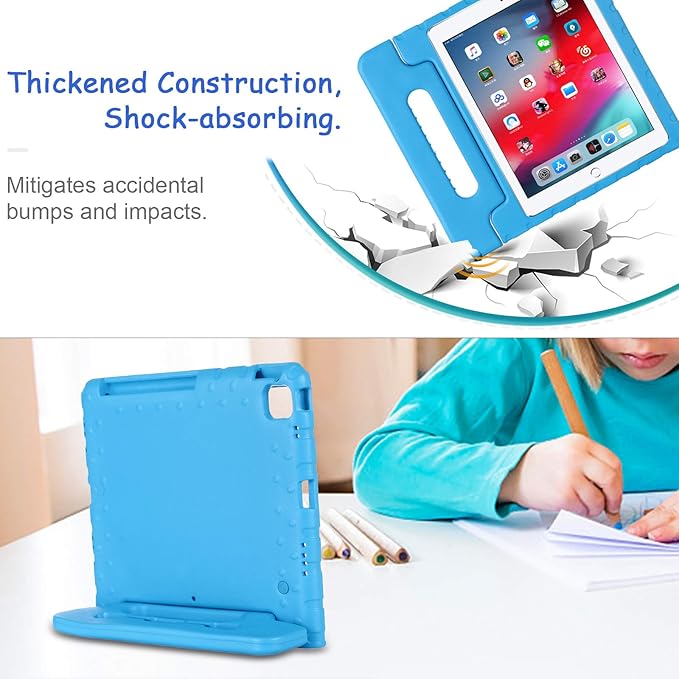 Kids Case for iPad Pro 11" 2022/2021/2020 (4th/3rd/2nd Gen), Techcircle [Support Pencil Charging] Handle Stand Lightweight EVA Foam Bumper Protective Rugged Drop Protection Child Proof Cover, Blue