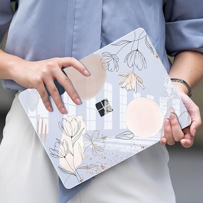 Slim Protective Case for Microsoft Surface Laptop 13 inch Copilot+PC 2025 (Model 2095), Lightweight Anti-Scratch Printed Pattern Plastic Hard Shell Case Cover, Abstract Line Floral