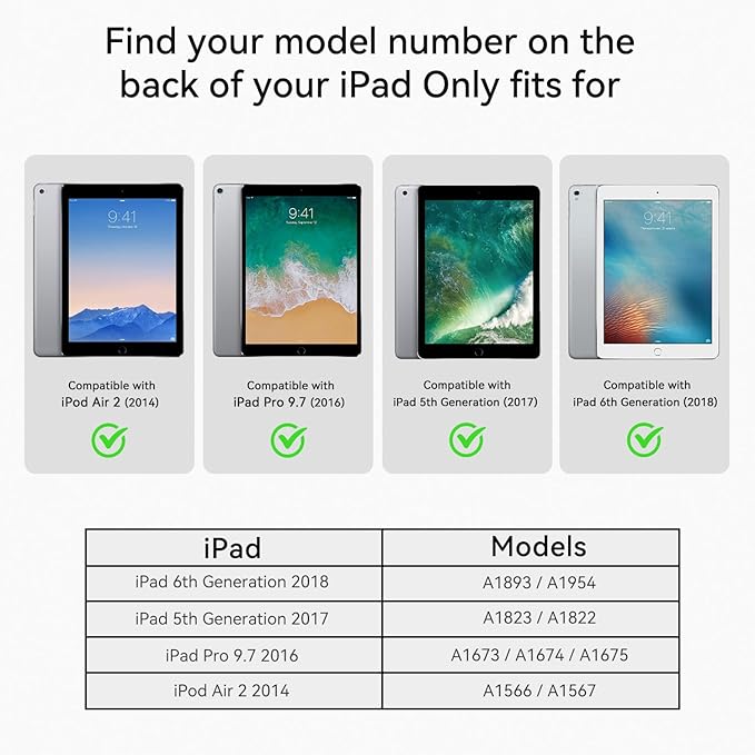 Case for iPad 6th/5th Generation 9.7'' with Screen Protector Pencil Holder [360 Rotating Hand Strap] &Stand, Drop-Proof Case for iPad 6th/5th/ Air 2/ Pro 9.7(Black)