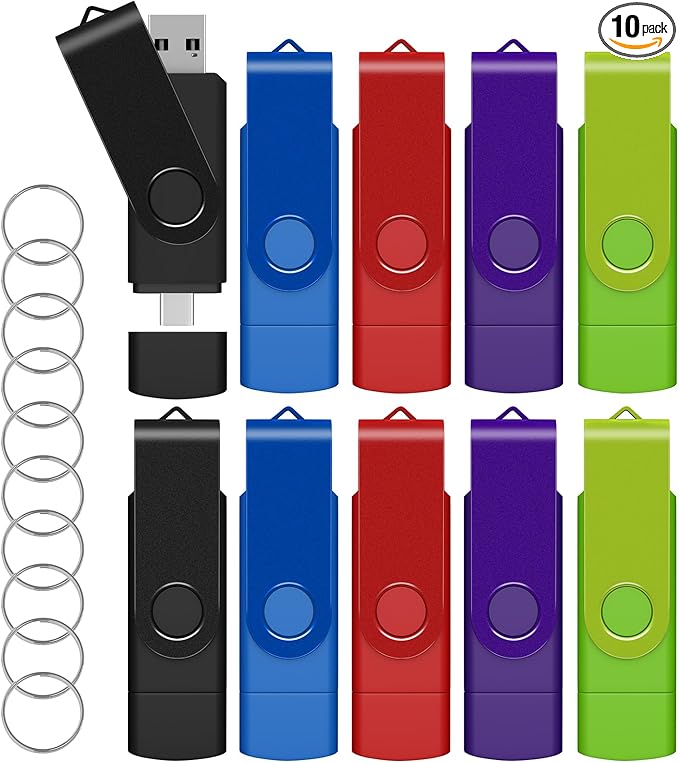 AreTop 64GB USB C Thumb Drive Dual USB 2.0 Flash Drive 64GB USB Drive Swivel Design 2-in-1 Portable Type-C Memory Stick for Android Smartphone, Computers, MacBook, Tablets, PC, 10 Pack
