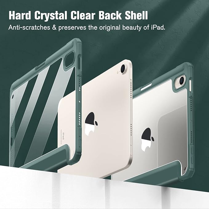 Fintie Hybrid Slim Case for iPad Mini 7 (A17 Pro, 7th Generation) 2024 / iPad Mini 6 (6th Gen) 8.3 Inch, [Built-in Pencil Holder] Shockproof Cover Clear Transparent Back Shell, Midnight Green