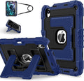 Kids Friendly Case for Apple iPad mini 7 A17 Pro 2024/iPad Mini 6 2021 8.3 Inch 7th/6th Gen Case with Pencil Holder & Shoulder Strap, Shockproof Kickstand Hard Shell Protective Cover,Blue+Black