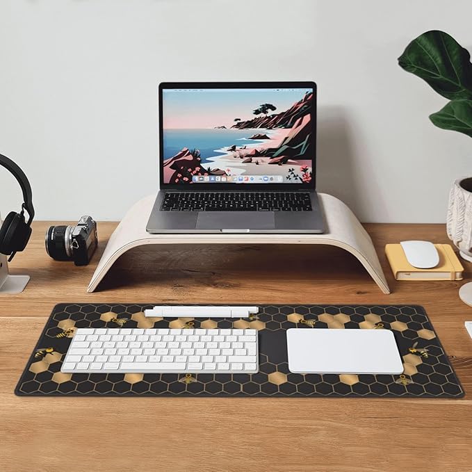 Honeycomb Bee Gaming Mouse Pad Extended Large Mouse Mat 31.5 X 11.8 Inch Nonslip Rubber Base Long Desk Pad Stitched Edges Mousepad Mice Pad for Office Home Game