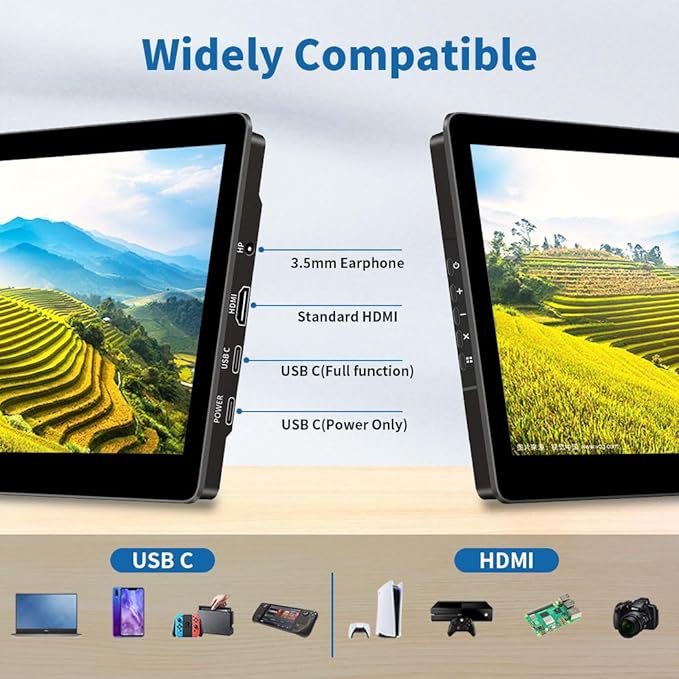 Portable Monitor Touchscreen,8.9 Inch Small Monitor for Computer| 1920 * 1200 |16:10|450Nits|Optical Bonding| HDMI/USB-C Port|Mini Display for Raspberry Pi Laptop Mini PC Mac