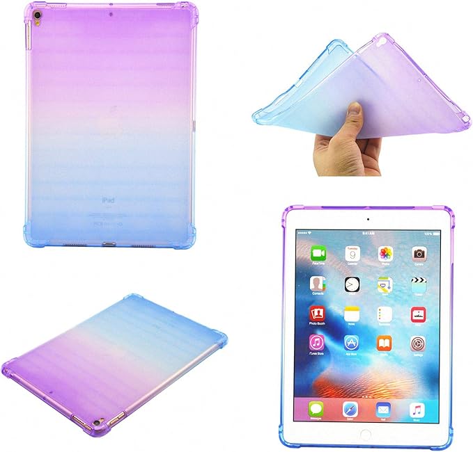 Translucent Frosted TPU Back Case for Apple iPad Air 3 (3rd Gen) 10.5" 2019 and iPad Pro 10.5" (2017) Gradient Color Impact Resistant Corner Protection Shockproof Cover, Purple & Blue