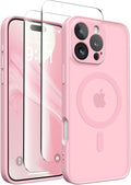 CAPRARO Magnetic Compatible with iPhone 16 Pro Case, Upgraded [Full Camera Protection] [Compatible with MagSafe] Protective Translucent Matte Women Girl Phone Case Cover, Peach Pink