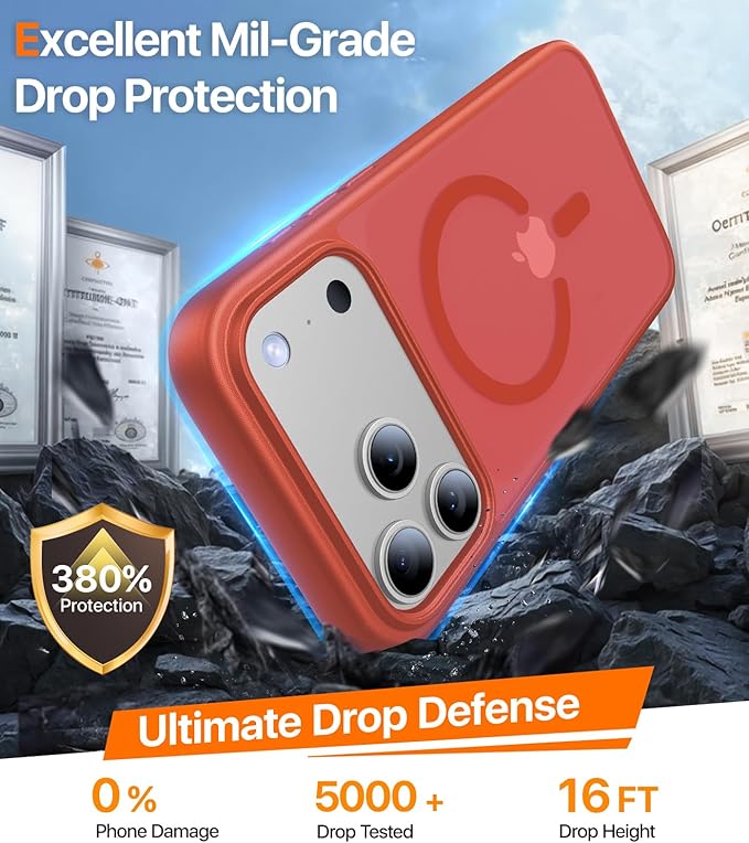 Magnetic for iPhone 17 Pro Max Case,[Anti-Slip][Compatible with MagSafe][Military Grade Drop Protection] Shockproof Protective Translucent Matte Phone Case for iPhone 17 Pro Max Case,Red