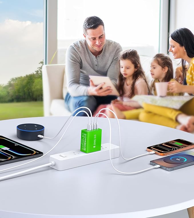2 Pack 50W USB C Fast Charger Block,5-Port Type C Wall Charger Brick,2 USB A & 3 USB C PD3.0 Power Adapter Multiport Charging Plug Box for iPhone 13/14/15/16/17,Pad Mini/Pro, Cellphones(Green)