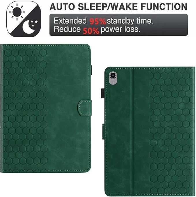 DTangLsm for iPad A16 Case iPad 11th Generation Case 11-inch 2025, iPad 10th Generation Case 10.9-inch 2022, Smart PU Leather Folio Stand Cover with Pencil Holder, Auto Wake/Sleep, Honeycomb Green