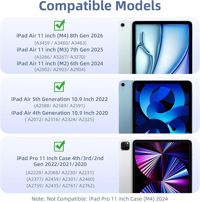 Wenlaty for iPad Air 11 inch Case (M4/M3/M2) & Air 5th/4th Generation Case 10.9 inch,for iPad Pro 11" 4/3/2/1 Gen,360° Rotating Cover, Detachable Magnetic Back,Pencil Holder, Auto Sleep/Wake,Bluemist