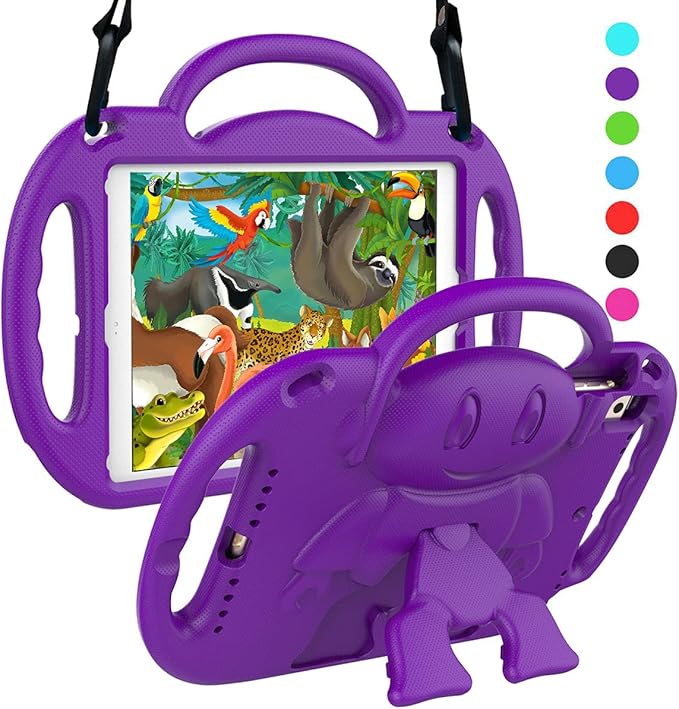 SUPLIK Kids Case for iPad 5th/6th Generation (9.7 inch, 2017/2018), iPad Air 1 & Air 2 & Pro 9.7 Protective Case with Shoulder Strap Handle Stand for iPad 5/6 & iPad Air 1st/2nd Gen, Purple