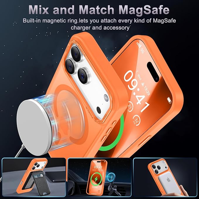 Newfuture Magnetic for iPhone 17 Pro Case [Compatible with Magsafe] [Military Grade Drop Protection] Translucent Matte Anti-Scratch Shockproof Protective Phone Cover 6.3 Inch, Orange