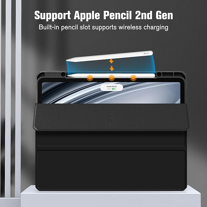 Fintie Hybrid Slim Case for iPad Pro 12.9-inch 6th Generation 2022, [Built-in Pencil Holder] Shockproof Cover w/Clear Transparent Back Shell, Also Fit iPad Pro 12.9" 5th/4th/3rd Gen, Black