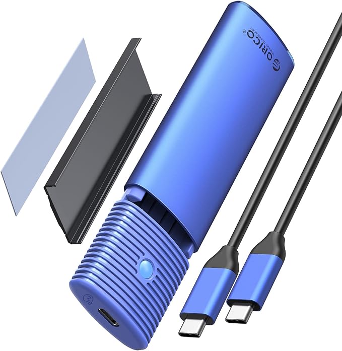 ORICO M.2 NVMe SATA SSD Enclosure Adapter Tool-Free, USB C 3.2 Gen 2 10Gbps NVMe, 5Gbps NGFF SATA PCIe M-Key(B+M Key) 2230/2242/2260/2280, Aluminum External M2 Reader Support UASP Trim- PWDM2-BL