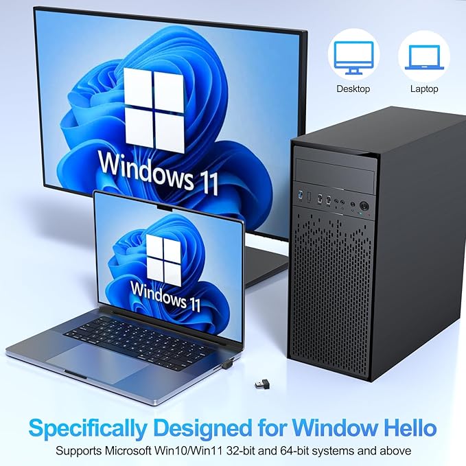 USB Fingerprint Reader for Windows 10/11 ONLY, Windows Hello Fingerprint Scanner, Plug & Play Mini USB Dongle, Match-in-Sensor Security, Portable for Laptop/Desktop (Not for Mac/Linux)