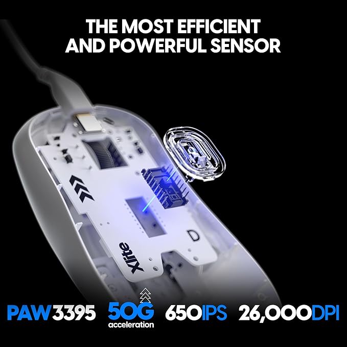 Pulsar Gaming Gears Xlite Wired Gaming Mouse, Ultra Lightweight 1.83 oz (52g), Ergonomic, Optical Switch, 26000 DPI, Motion Sync, PAW3395 Sensor (Medium, Wired, White)