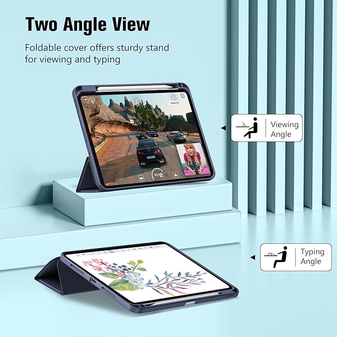 ProCase for iPad Pro 11 Inch Case M5 2025/M4 2024 5th Gen with Pencil Holder, iPad Pro 11"(Model: A3357/A3358/A3359/A2836/A2837/A3006) Trifold Stand Smart Folio with Soft TPU Back Cover -Navy