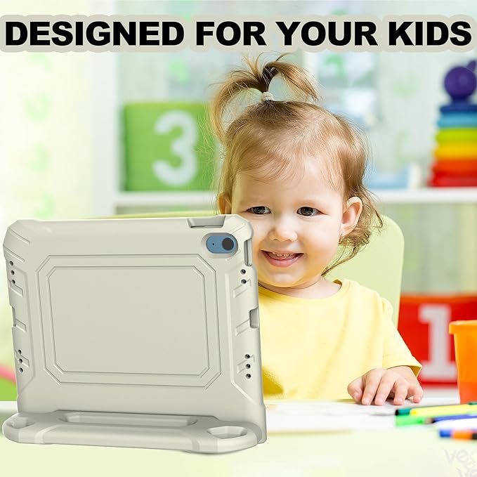 YIHE Kids Case for iPad (A16) 11th Generation 11 Inch 2025 & iPad 10th Generation 10.9 inch 2022, with Built-in Screen Protector and Handle Stand, Full Body Shockproof Protective Cover, LightGrey