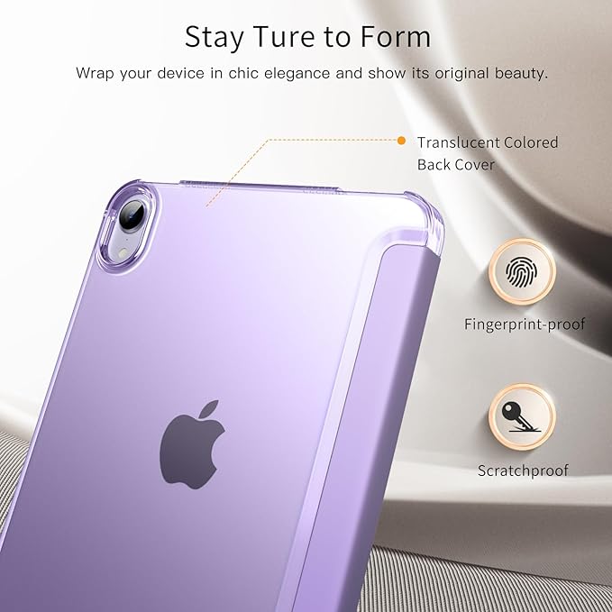 MoKo for iPad Mini 7 (A17 Pro) Generation Case 2024, iPad Mini 6 Case 2021, 8.3-inch Slim Lightweight Protective Hard Back PC Shell Stand Cover Support Touch ID, Auto Wake/Sleep, Lilac