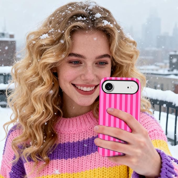 Magnetic for iPhone 17 Air Case Cute Stripes Phone Case, Shockproof Slim TPU and Hard PC Protective Phone Cover Compatible with MagSafe Designed for Women Girls, Deep Pink