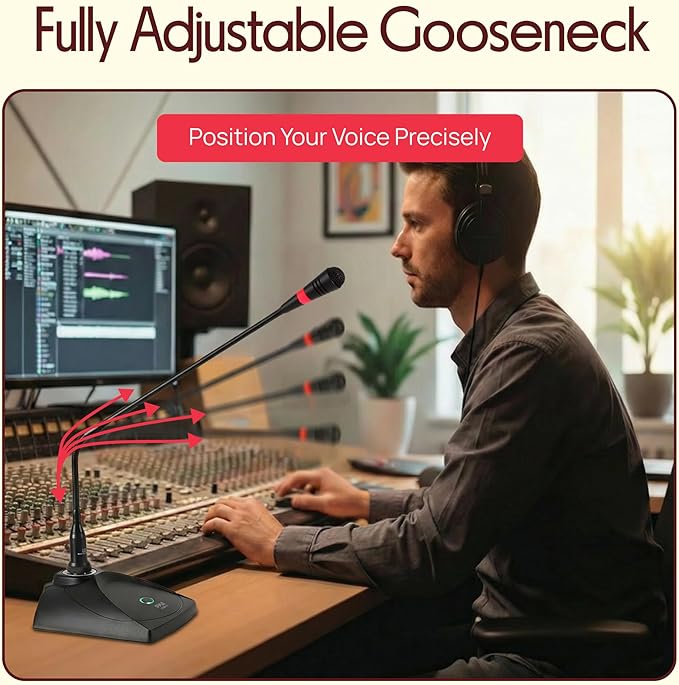 Desktop Gooseneck Wired Microphone System - Table Mounted Corded Voice Condenser Mic with Pop Filter - XLR to 1/4'' Sound Cord - for Karaoke, Conference, Studio Audio Recording - Pyle PDMIKC5 Black