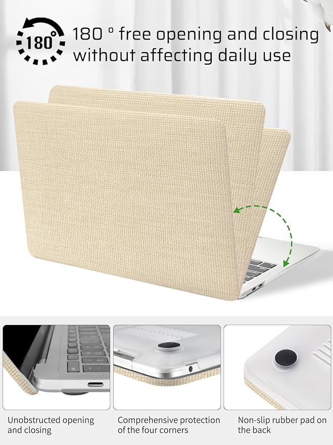 Seorsok Compatible with MacBook Air 13 Inch Case2022 2021 2020 2019 2018 Release A1932 A2179 M1 A2337,Elegant Fabric Leather Plastic Hard Shell Case with Keyboard Cover,Khaki Wovenb No Logo Cutout
