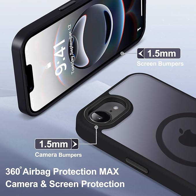 Newfuture Designed for iPhone 17e Case & iPhone 16e Case with Magnetic [13 FT Military Drop Protection] [Compatible with Magsafe] Slim Translucent Shockproof with Anti-Fingerprint Phone Case, Black