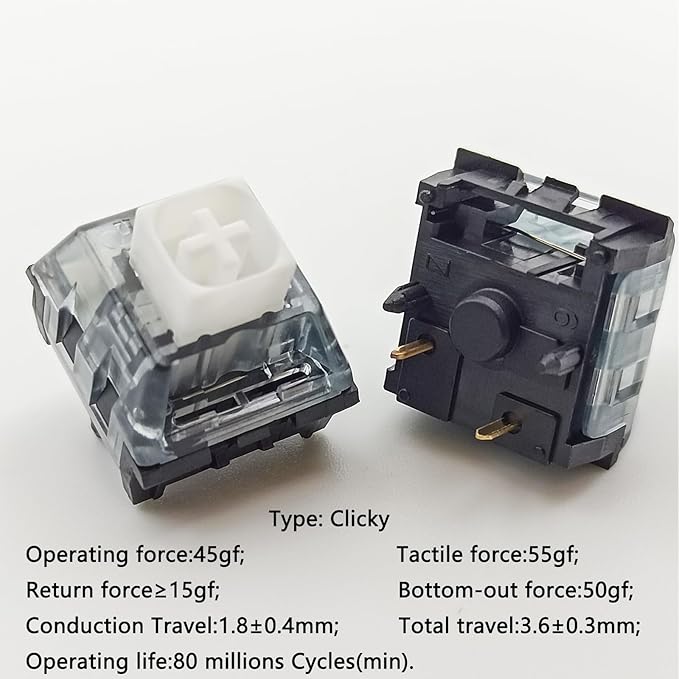 Upgrade Kailh Box White V2 Switches for Mechanical Keyboard,5-Pin 45gf Clicky/Pre-Lubed/Dust&Waterproof Switches(10pcs,Box White V2)