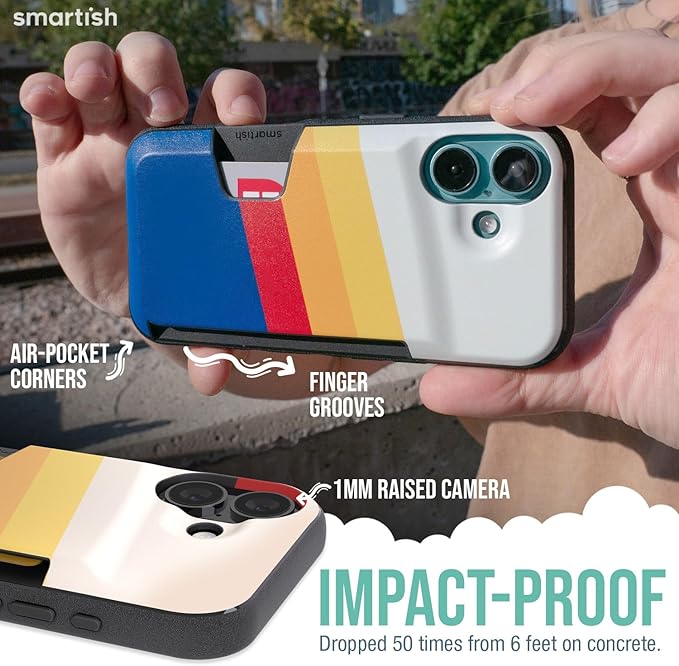 Smartish® iPhone 16 Wallet Case - Wallet Slayer Vol. 1 [Slim + Protective] Credit Card Holder - Drop Tested Hidden Credit Card Slot Cover for Apple iPhone 16 - Striped Up
