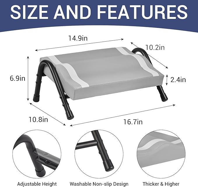 FUSLITE Foot Rest for Under Desk at Work,Ergonomic Foot Rest for Office Use, Adjustable Heights,Relieving Pain in Lower Back, Hip, Knee (Grey)