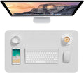 Hsurbtra Desk Pad, 23.6" x 13.8" PU Leather Desk Mat, M Extended Mouse Pad, Waterproof Desktop Blotter Protector, Non-Slip Ultra Thin Small Laptop Keyboard Writing Mat for Office Home, Gray