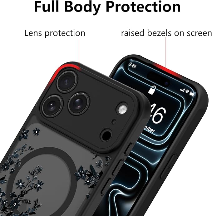KANGHAR Case Compatible with iPhone 17 Pro Max Florals Pattern [Compatible with Magsafe] Cute Flower Branch Protective Magnetic Case for Girls Women Men