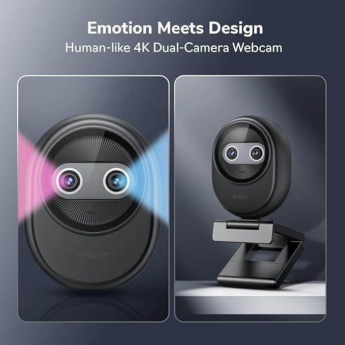 EMEET Piko 4K Webcam for Streaming, World’s 1st Dual-Camera AI-Powered 4K Camera w/AI Autofocus, 3 Mics Array&3 Sound Modes, USB Webcam with Clip, Great for Streaming, Desk Setup