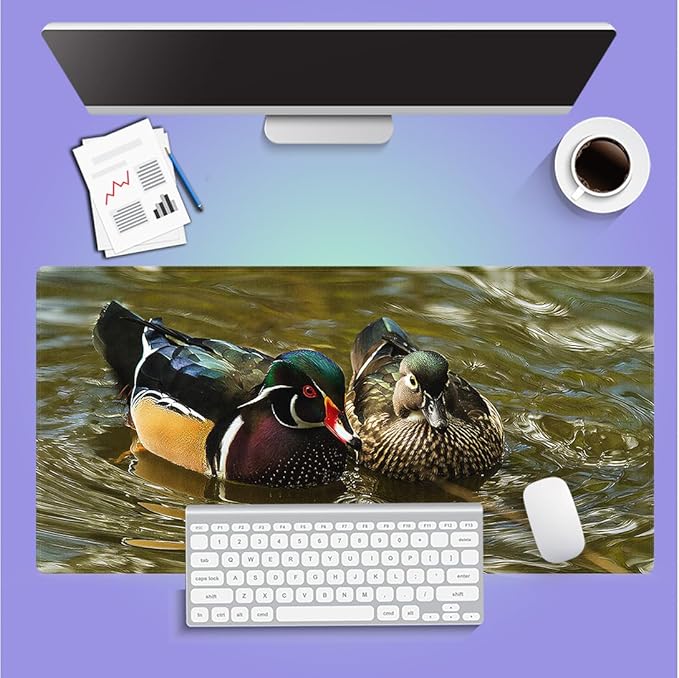 Large Gaming Mouse Pad (31.5" x 15.8") - Male and Female Wood Ducks, Extra XXL Extended Office Accessories, Premium Stitched Anti-Slip Office Desk Mat