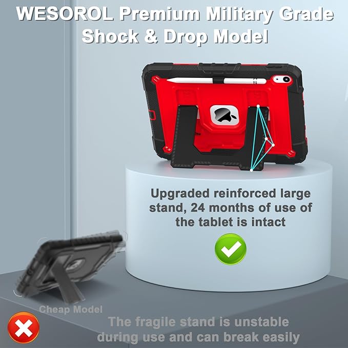 for iPad (A16) 11th 11 Inch/10th Generation 10.9 Inch 2025/2022 iPad Case 10th Generation with Shoulder Strap/Pencil Holder,Shockproof Cover for i Pad 11th/10th,Black Red