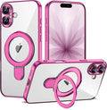 Compatible with iPhone 17 Case with Invisible Magnetic Ring Stand [Compatible with Mag-Safe] [Full Camera Lens Protector] Plating Clear Phone Case for iPhone 17 6.3", Rose