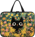 13 Inch Black Cat Flowers Laptop Sleeve Case, Sturdy Computer Bag Tablet Carrying Case with Handle, Tote Bags for Work/School/Travel, Large Capacity Notebook Messenger Briefcase