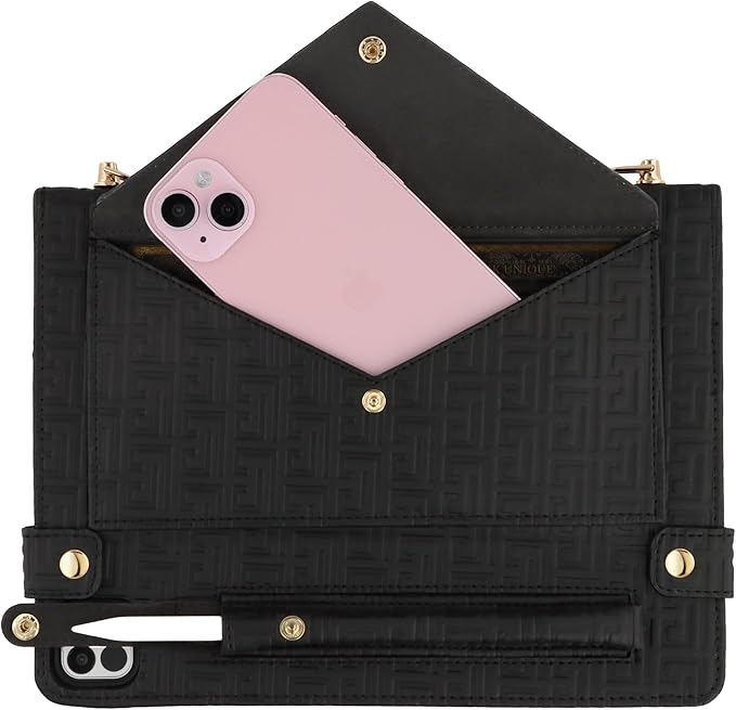 Handbag Case for iPad Pro 13-inch M5 2025/M4 2024, Techcircle Elegant Crossbody PU Leather Folio Envelope Pocket Stand Cover with Hand Strap+Shoulder Strap+Pencil Holder+Card Slots, Black