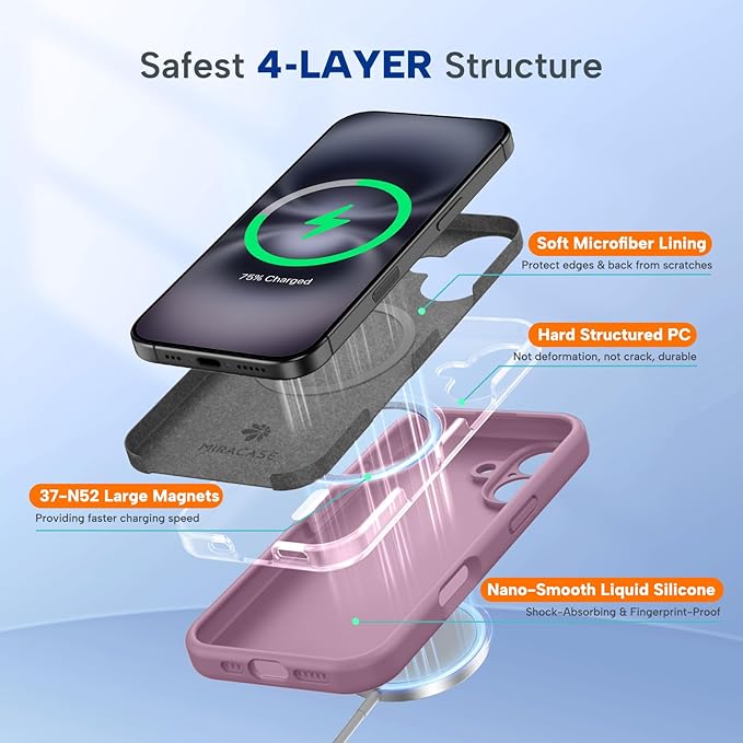 Miracase Magnetic for iPhone 16 Plus Case, [Soft Anti-Scratch Microfiber Lining], Compatible with MagSafe, Liquid Silicone Shockproof Drop Protection Phone Case for 16 Plus,Blackcurrant
