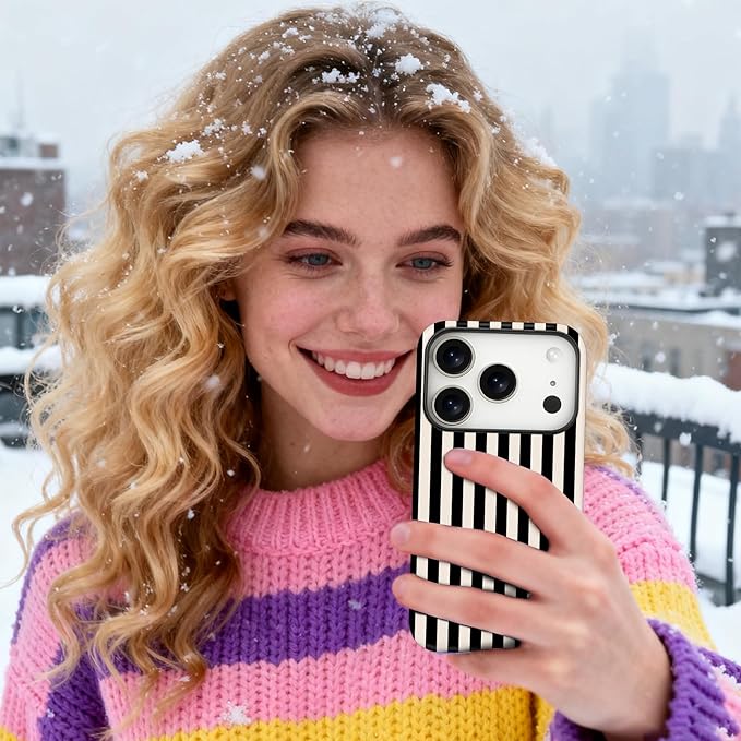 Magnetic for iPhone 17 Pro Case Cute Stripes Phone Case, Shockproof Slim TPU and Hard PC Protective Phone Cover Compatible with MagSafe Designed for Women Girls, Black and White